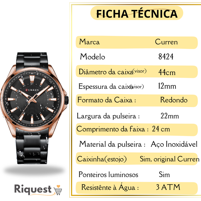 Relógios Masculino de quartzo em aço inoxidável Curren