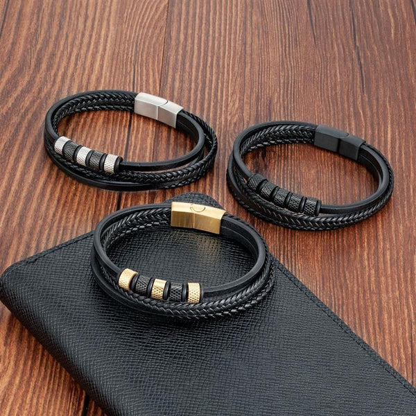 Pulseira masculina Phoenix de couro trançado