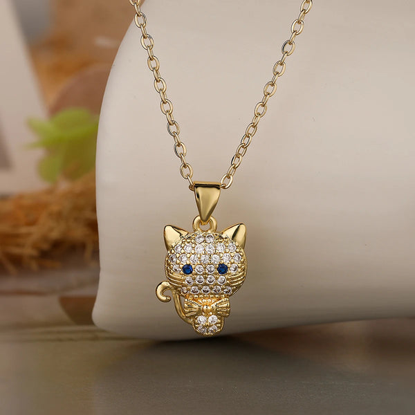 Colar Gato Dourado banhado a ouro 18K e zircônia cúbica