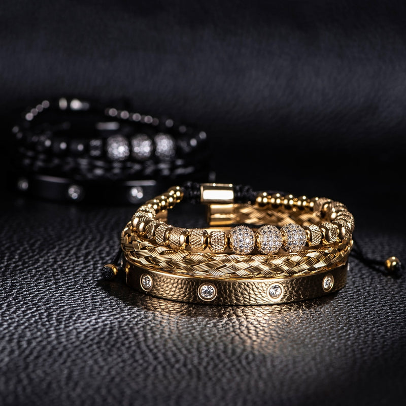 Pulseiras Masculina em aço inoxidável Chronos banhado a ouro - 3pcs