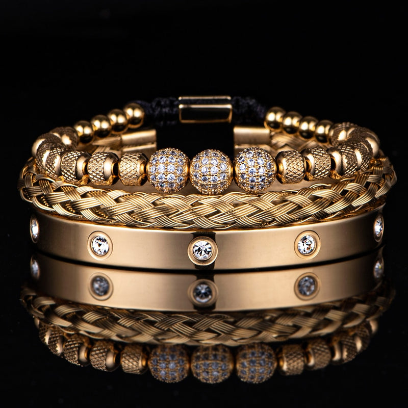 Pulseiras Masculina em aço inoxidável Chronos banhado a ouro - 3pcs