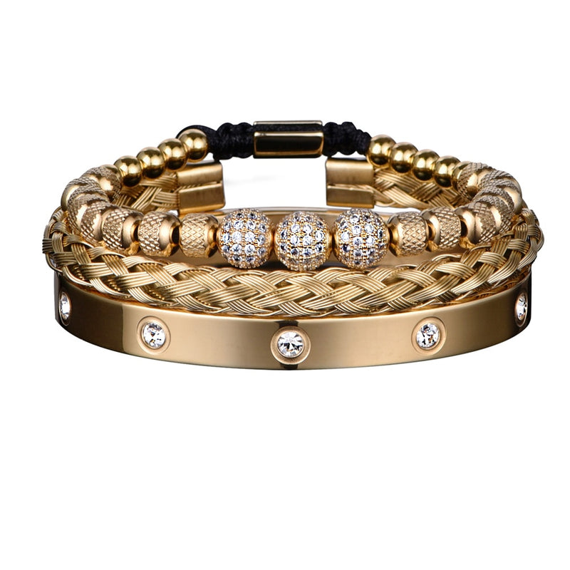 Pulseiras Masculina em aço inoxidável Chronos banhado a ouro - 3pcs
