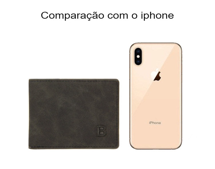 Carteira masculina de couro PU com zíper