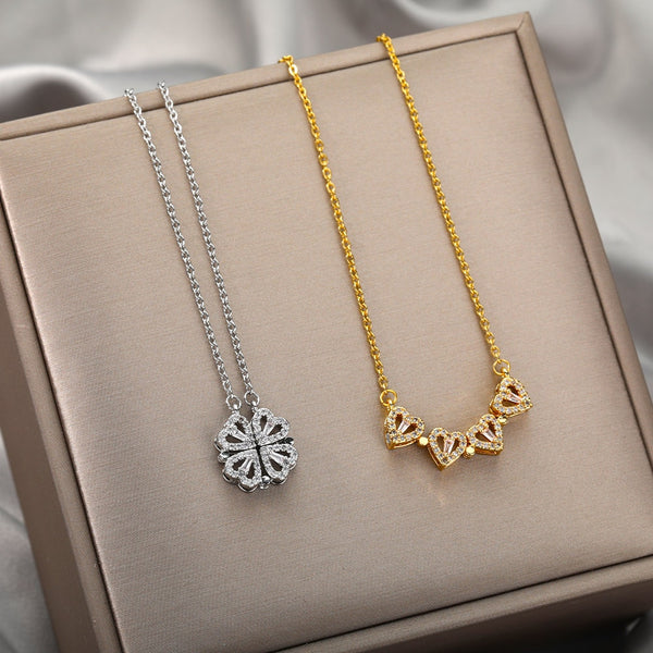 Colar de Luxo em corações Trevo + Brinde (6 rosas)