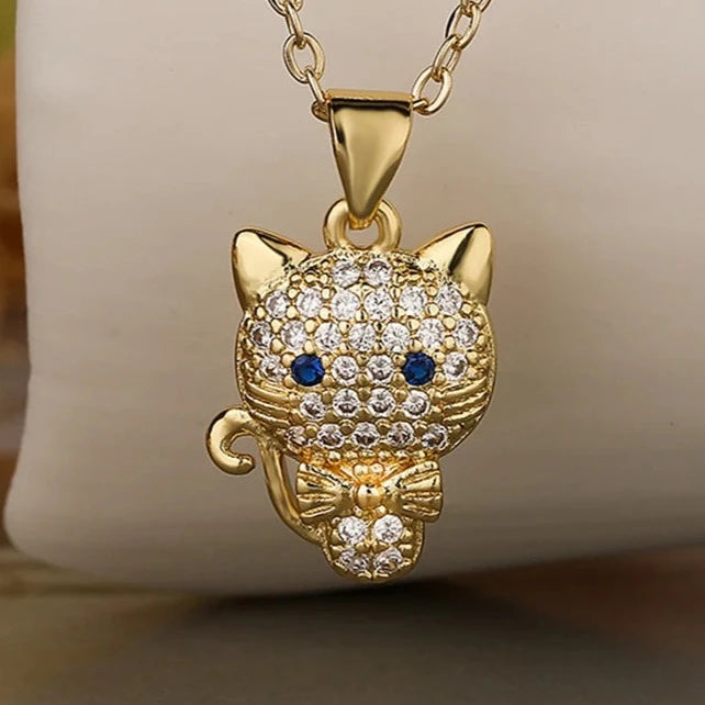 Colar Gato Dourado banhado a ouro 18K e zircônia cúbica